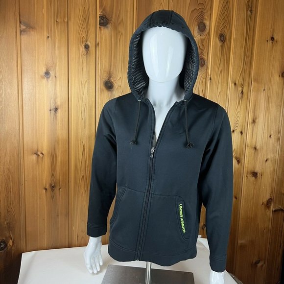 Men's Under Armour Neon Green Black Full Zip-Up Hoodie Sweatshirt Small Fleece - Picture 2 of 10